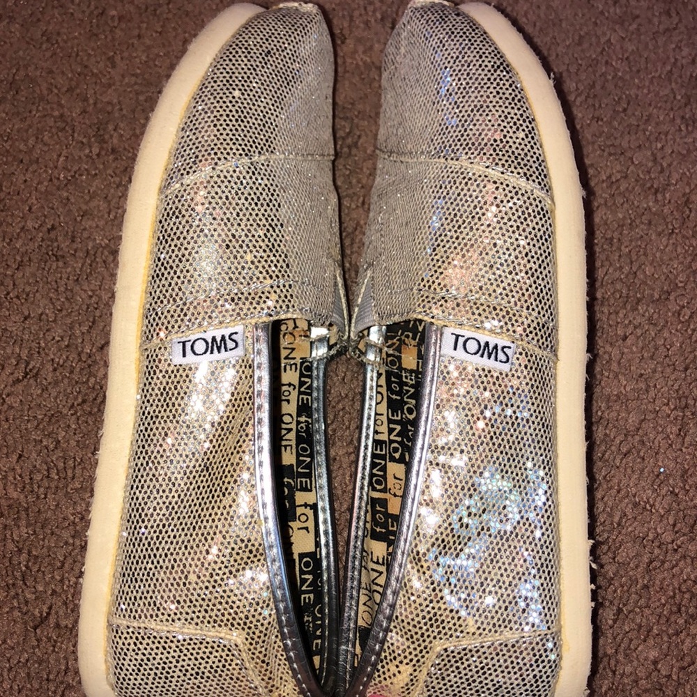 TOMS Silver Glitters Slip On Shoes - Picture 5 of 8